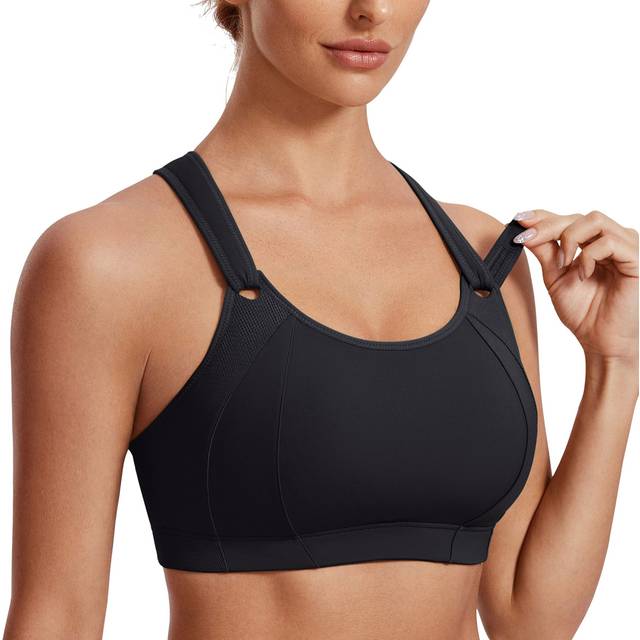 SYROKAN Women's Sports Bra Front Adjustable High Impact Support Padded Wireless Racerback Plus Size Running Bra Black 36B