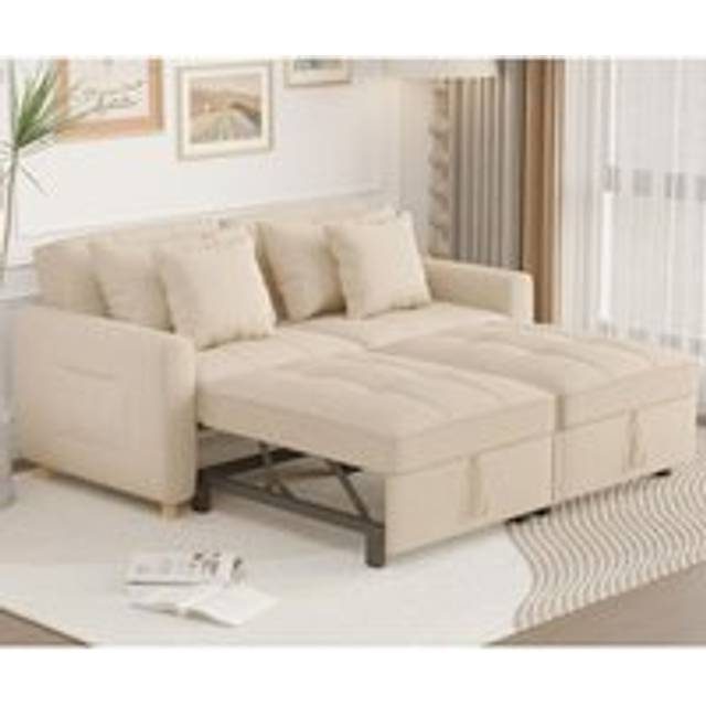 3-in-1 Sofa Bed, Double Sleeper Chair Bed with Adjust Backrest Into a Sofa,Fabric Couch,Double Bed,Convertible Chair Bed for Adults, Beige - Yodolla
