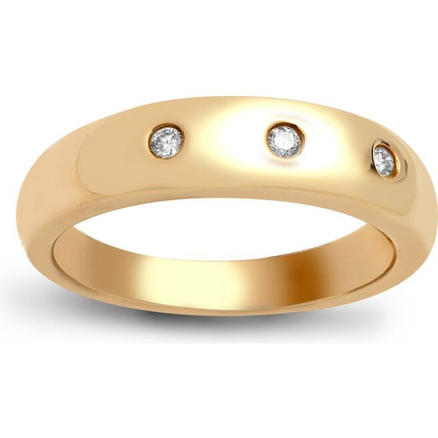 (Q) Jewelco London Men's Solid 9ct Yellow Gold Rub Over Set Round H I1 0.09ct Diamond Domed Band Trilogy Ring 5mm - 9R009