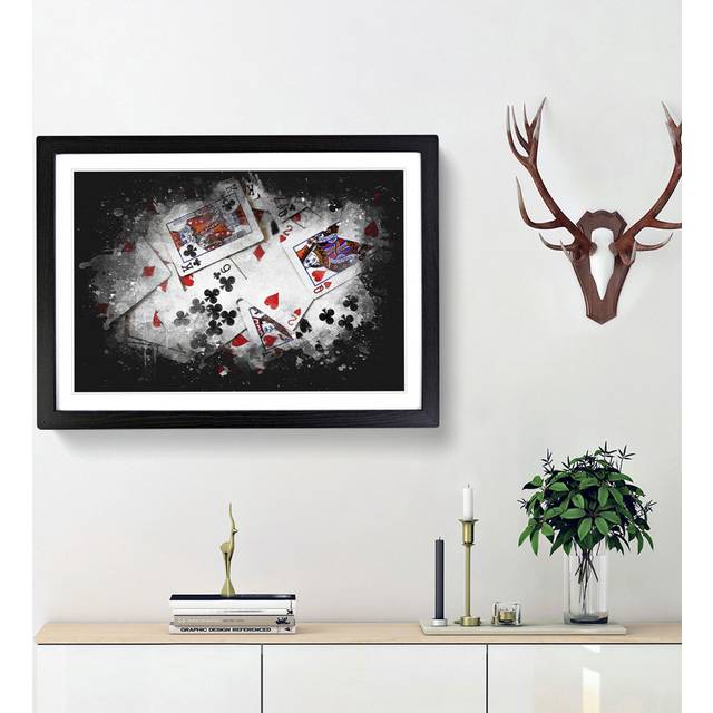 Deck Of Cards Paint Splash - Picture Frame Graphic Art - Black Framed (24cm H x 33cm W x 2cm D)