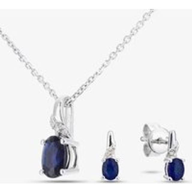 9ct White Gold Oval Sapphire & Diamond Twist Stud Earrings DE1612WSA - Silver