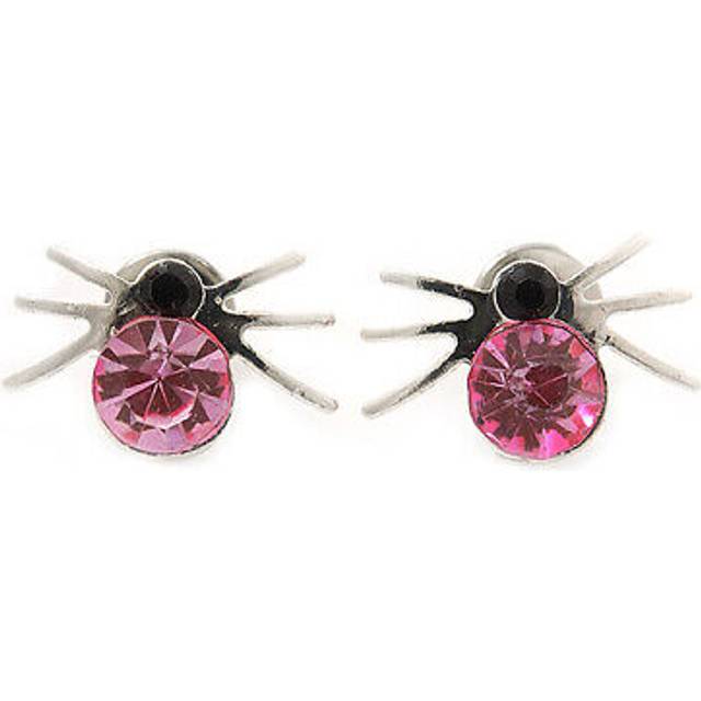 Small light pink/ black crystal 'spider'/ insect stud earrings in silver