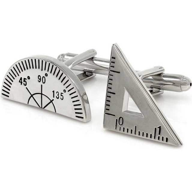 Maths Protractor Ruler Party Cufflinks Novelty Wedding Fun Birthday Teacher Gift - Silver