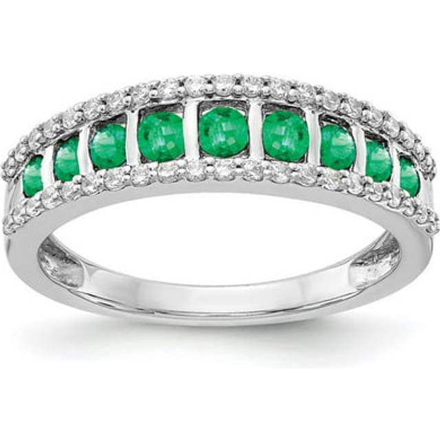 14K White Gold Diamond & Emerald Fancy Ring, Size 7