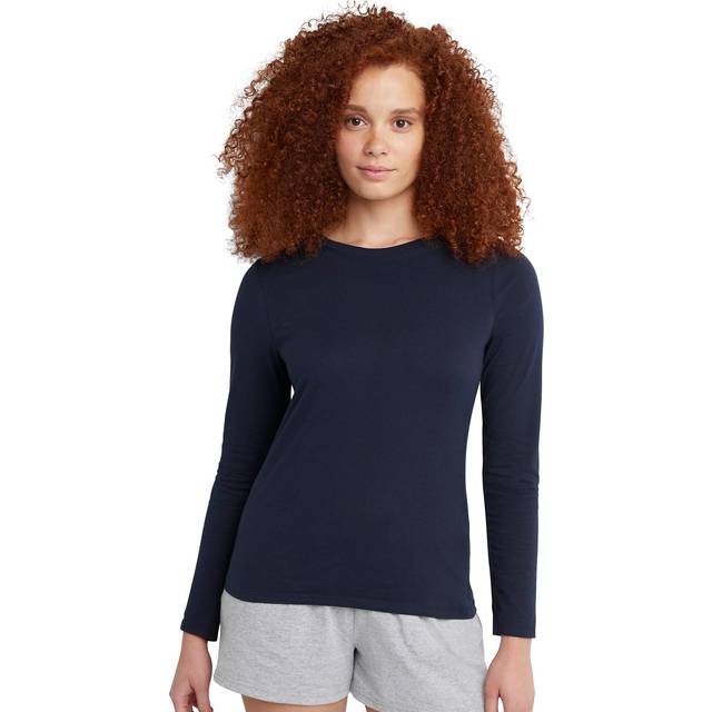 Hanes Long Sleeve Cotton T-Shirt  Lightweight Crewneck Tee for Women  Modern Fit  Navy