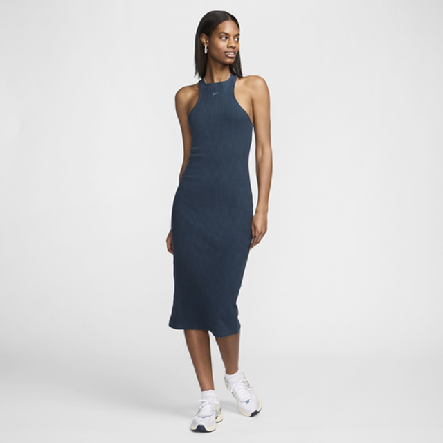 Nike, Midi Dresses, female, Blue, M, Ribbed Sleeveless Midi Dress