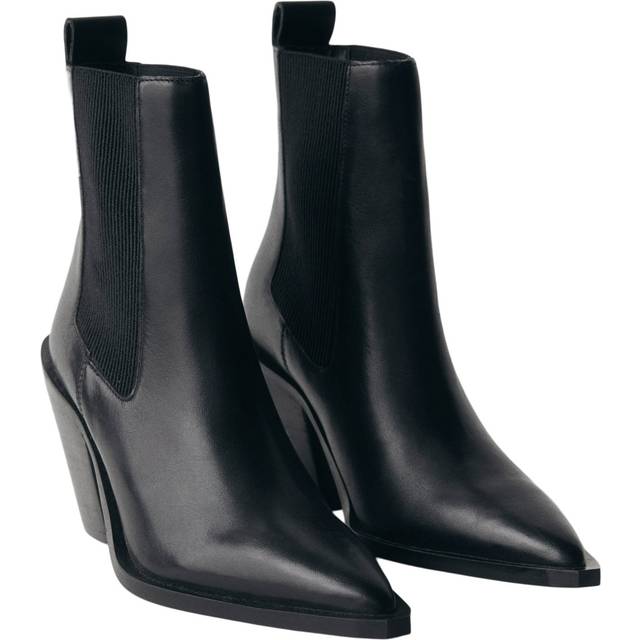 Leather pointed ankle boots black - Woman - 2 - MANGO - Black