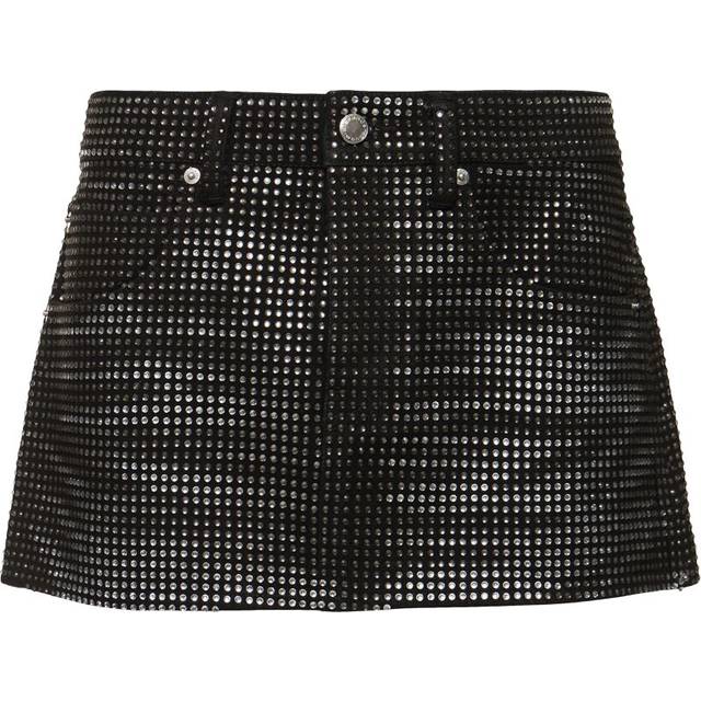 Alexander Wang Black All Over Distressed Crystal Denim Miniskirt - WASHED BLACK 011 - WAIST US 29
