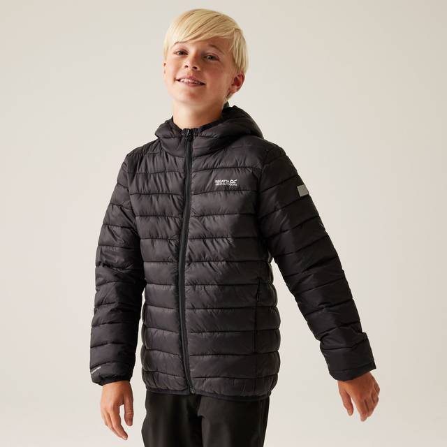 Regatta Kids Water-repellent Hooded Marizion Baffled Jacket Black, Size: 7-8 Years