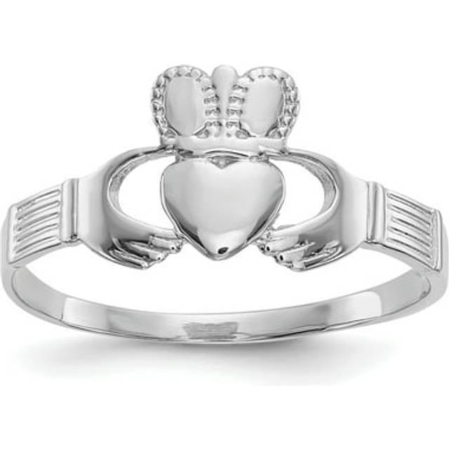 Quality Gold D3109 14K White Gold Ladies Claddagh Ring, Size 6