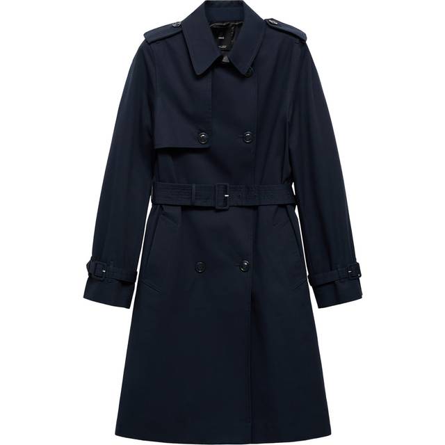 Mango – Marinblå trenchcoat med paneldetaljer-Svart/a