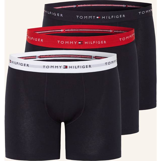 Tommy Hilfiger Essential Logo Waistband Trunks, Pack of 3, Red/White/D Sky