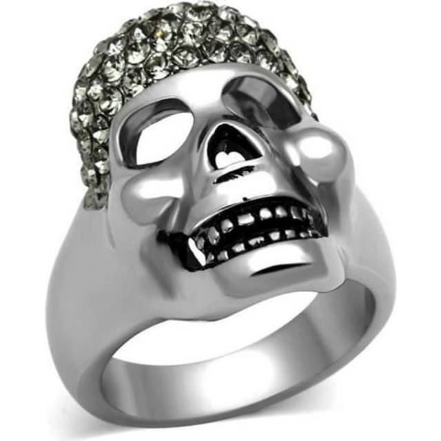 High Polished No Plating Stainless Steel Ring with Top Grade Crystal, Black Diamond - Size 6