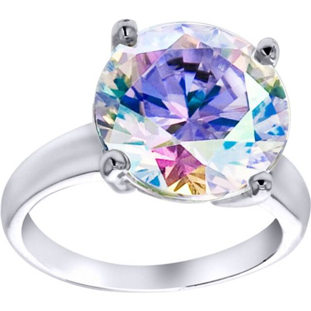 Silver jewelco london aurora borealis cz rainbow solitaire cocktail ring 12mm