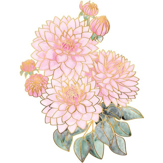 Pacey Dahlias Bouquet In Pink Watercolor by Blursbyai - Gallery-Wrapped Canvas Giclée on Canvas (30.48 cm H x 45.72 cm W)