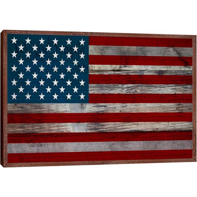 'Usa Flag on Wood Boards (U.S. Constitution Background) I' Graphic Art on Wrapped Canvas - Brown Floater Framed (66.04 cm H x 45.72 cm W)