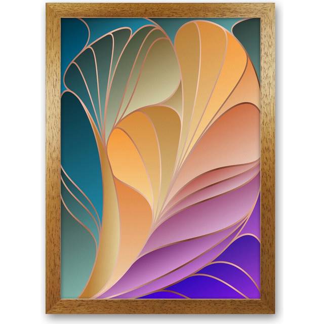 'Colourful Art Deco IV' - Graphic Art Print on Paper - Brown Framed (88cm H x 64cm W x 3cm D)