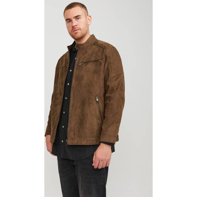 JACK & JONES Män konstläderjacka plus size konstläderjacka, Konja/mönster: Falsk mocka, XXL plus size