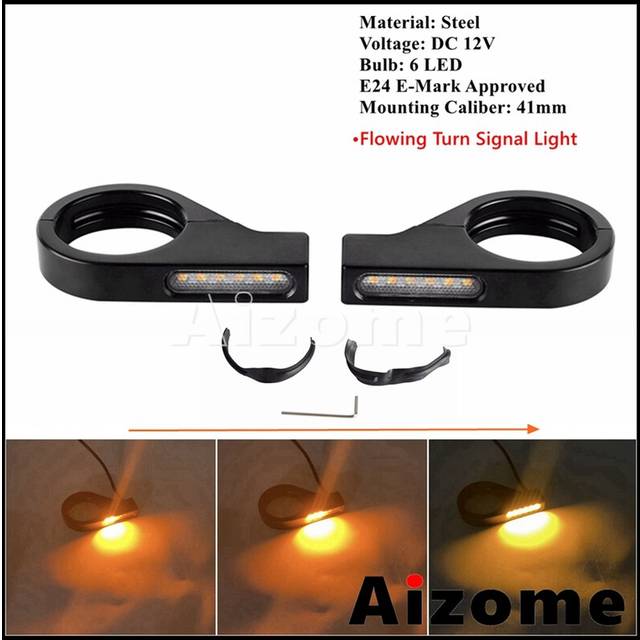 (C Black Clear Lens) Universal 41mm Fork Tubes Bullet LED Turn Signals Lights For Harley Chopper