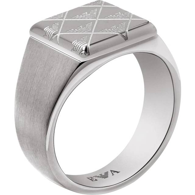 Emporio Armani Men's Stainless Steel Signet Ring, Silver, Size S, Men - Ilver