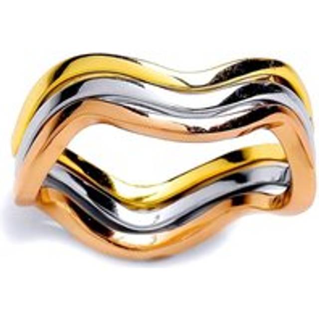 (P) Jewelco London Ladies Rhodium Yellow & Rose Gold-Plated Sterling Silver # Wavy Russian Wedding Dress Ring