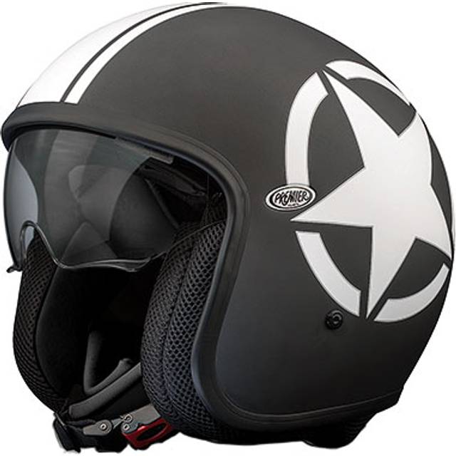 Premier Vintage Star, open face helmet , color: Matt Black/White , size: S