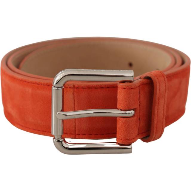 Dolce & Gabbana, Accessoarer , Dam, ONE Size, Läder, Orange Läder Mocka Silver Logo Spänne Bälte