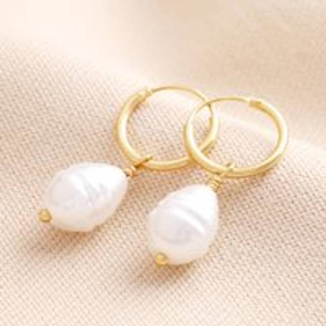 Pearl Drop Huggie Hoops in Gold - gold/cream - one size