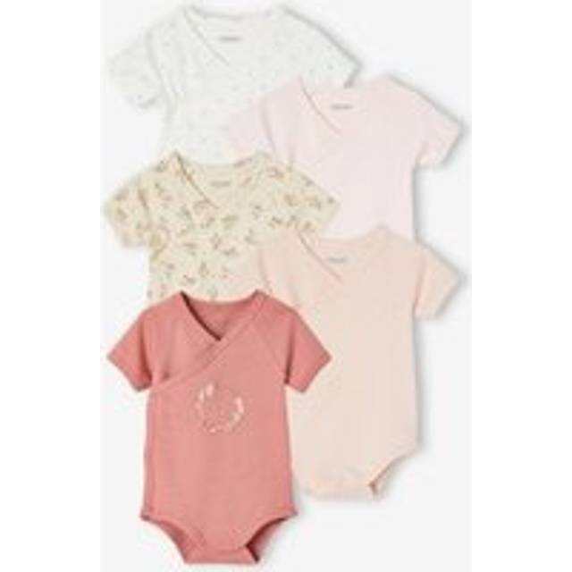 Pack of 5 Short Sleeve Bodysuits for Newborn Babies pale pink