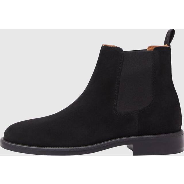 Selected Homme – Svarta chelseaboots i mocka-Svart/a