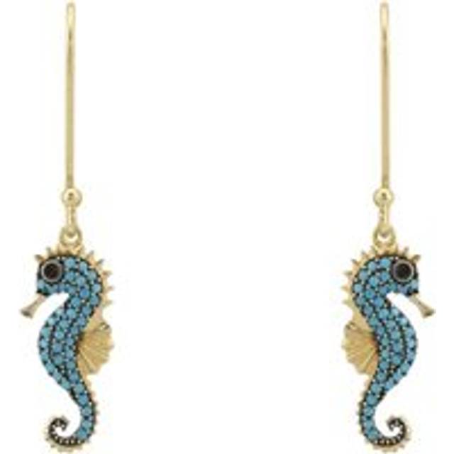 Seahorse Turquoise Drop Earrings Gold - Blue - One Size
