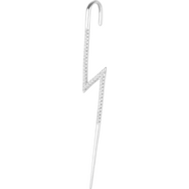 Womens Sterling Silver Lightning Bolt Ear Crawler With White Gemstones - Grey - One Size