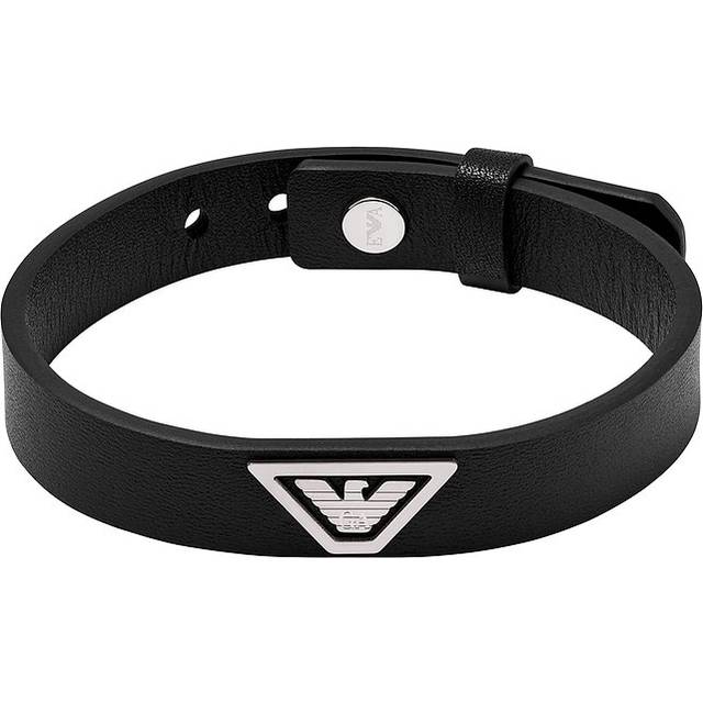 Emporio Armani Men's Leather Strap Bracelet, Silver/Black