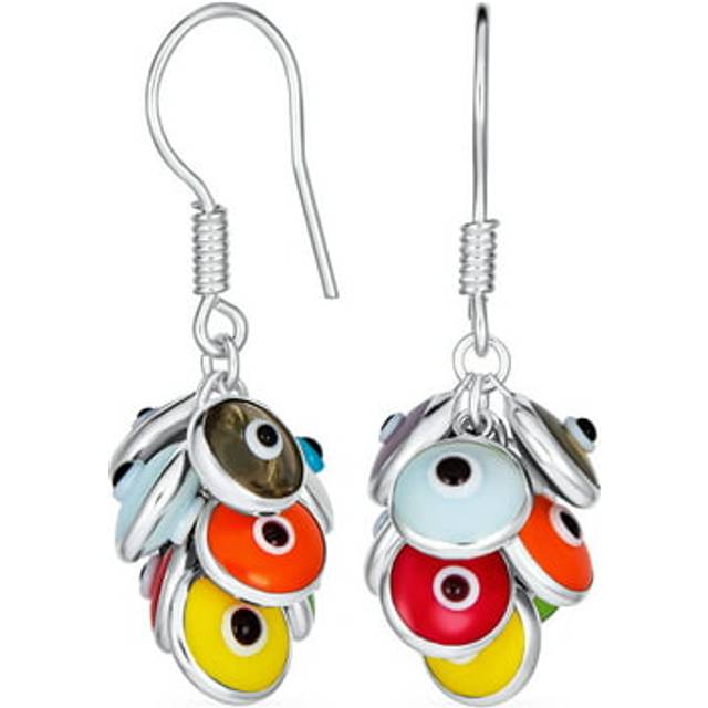 evil eye charm dangle earrings for women and teens for spiritual Made in Turkey from glass and sterling silver and attached with fish  Multi-colored,