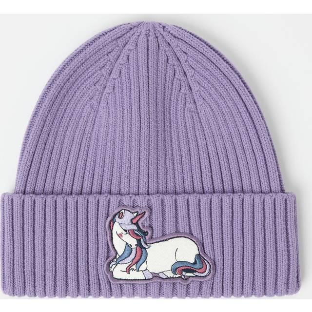 Polarn O. Pyret Kids' Rib Knit Applique Beanie Hat, Purple