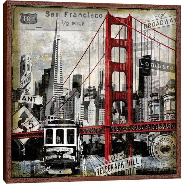 &#39;Landmarks San Francisco&#39; by Dylan Matthews - Picture Frame Graphic Art Print on Canvas - Brown Framed (45.72cm H x 45.72cm W x 3.81cm D)