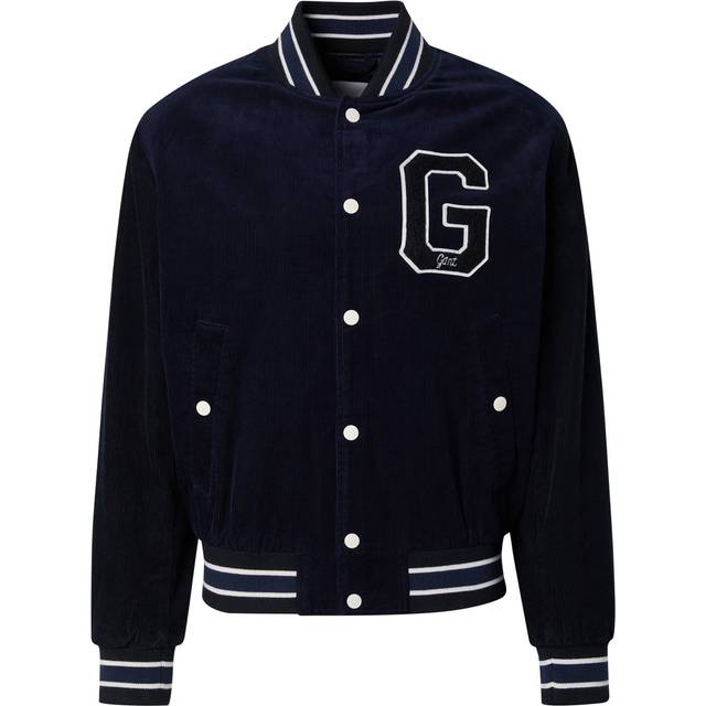 Gant, Bomber Jackets, male, Blue, 2XL, Corduroy Varsity Jacket with Ribbed Trim