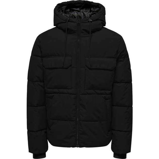 ONLY & SONS herr Onselijah pckt. Hood Jacka OTW buffertjacka, svart, XL