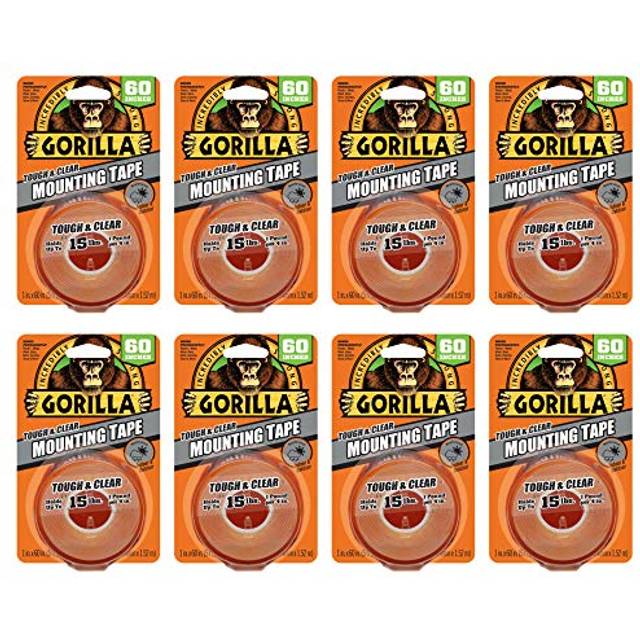 Gorilla 106107 Tough Mounting Tape  8 Pack  Clear Yellow  6 Count