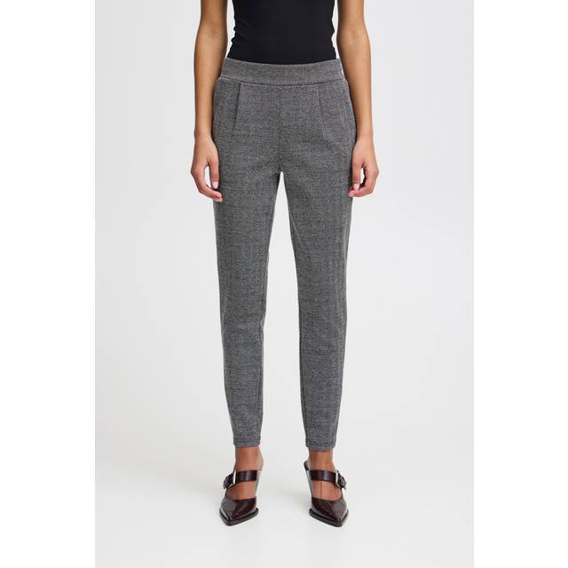 ICHI Kate Herringbone Jacquard Trousers, Black/White