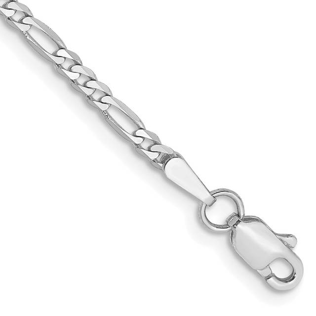 14K White Gold 2.25 mm Flat Figaro Chain 8 in. Bracelet