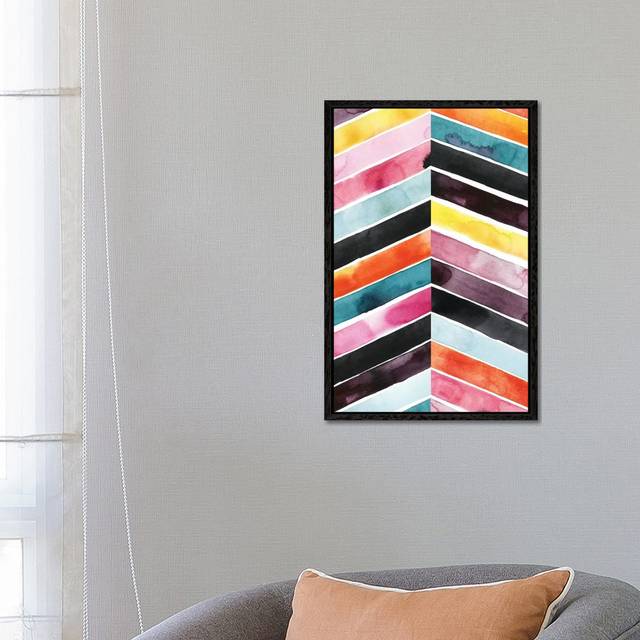 Vivid Watercolor Chevron I by Grace Popp - Wrapped Canvas Painting - Black Floater Framed (66.04 cm H x 45.72 cm W)