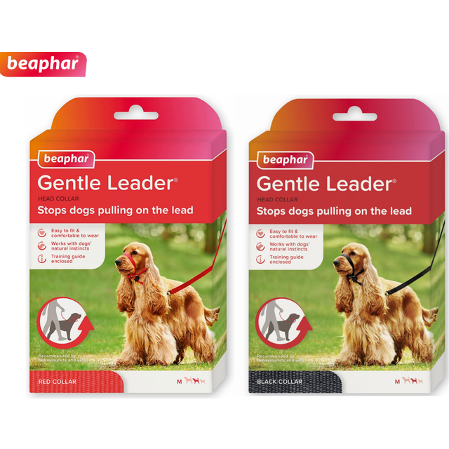 Beaphar Gentle Leader Head Collar Dog Lead STOPS Pulling Red 3 Sizes - Medium