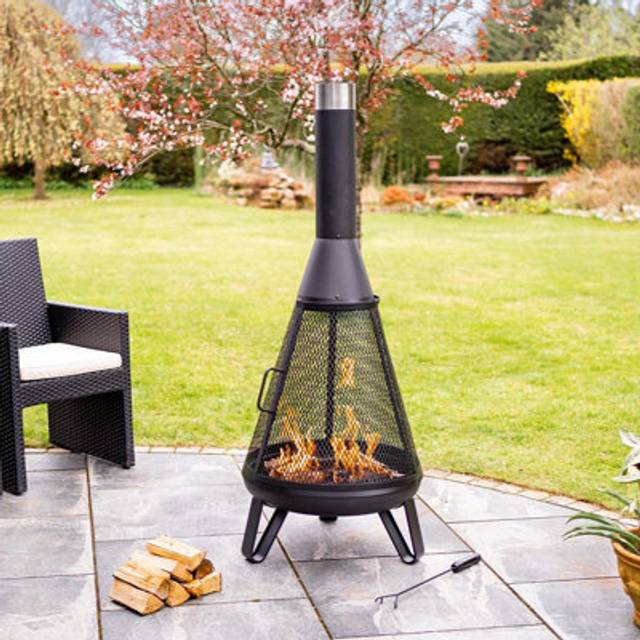 Black Miami Chimenea - Outdoor Garden Log Wood Burner Fire Pit Bowl - Large