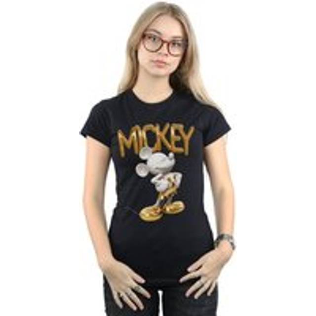 Disney Mickey Mouse Gold Statue Cotton T-Shirt In Black