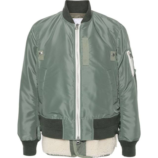 sacai - twill bomber jacket - men - Polyester/Nylon/Acrylic/Polyurethane/Polyester/Wool/Cotton - 3 - Green