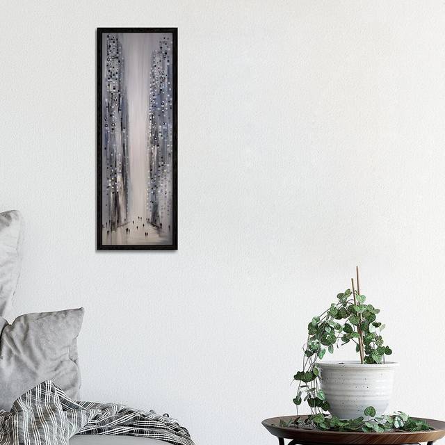 City in Lights by Ekaterina Ermilkina - Panoramic Painting Print on Canvas - Black Framed (30.48 cm H x 91.44 cm W)
