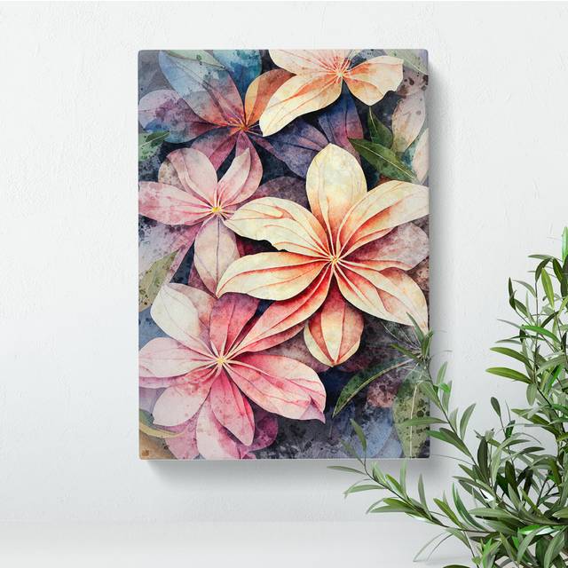 Water Panting Flowers No.2 - Wrapped Canvas Painting - Blue;Pink;Orange (76cm H x 50cm W x 3cm D)