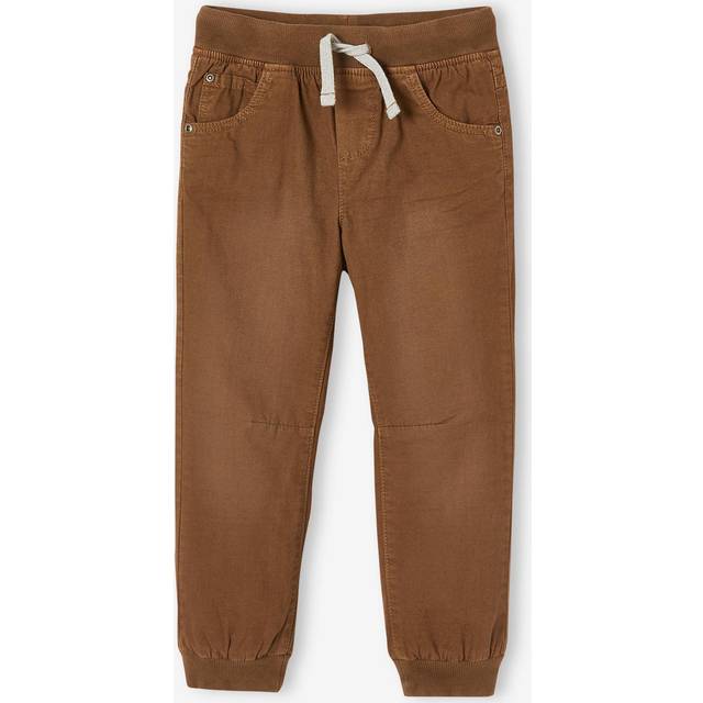 Pull-On Jogger-type Trousers, Polar Fleece Lining, for Boys beige medium solid with decor - BEIGE MEDIUM SOLID WITH DECOR