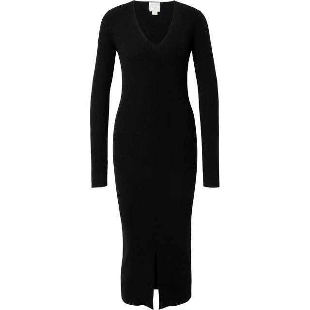 Slim Wool Bodycon Dress - Black - S